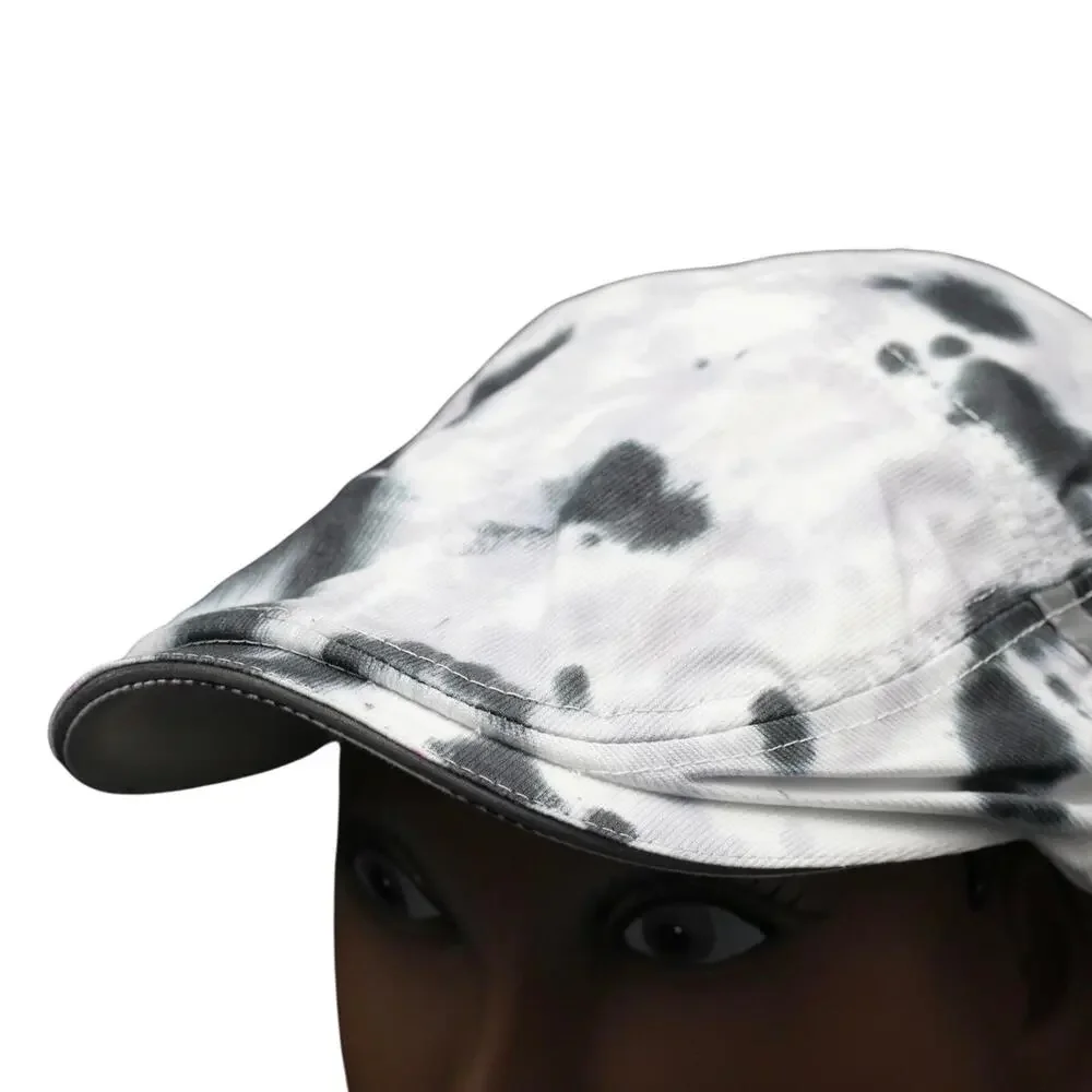 Tie Dye Golf Newsboy Cap Gray and Black Flat Cap